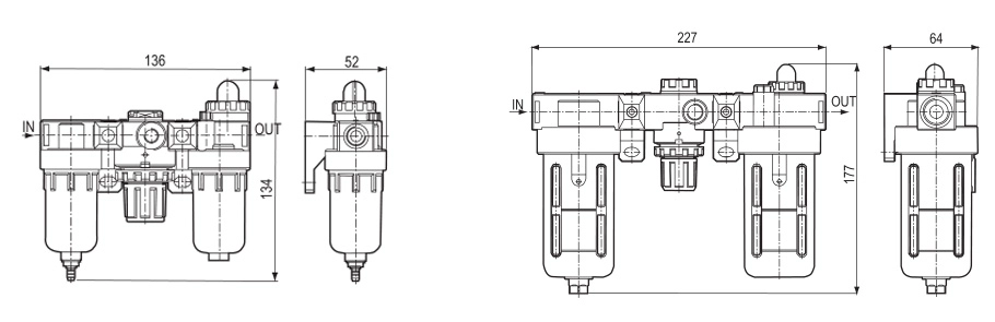 Overall Dimension of AC1000~5000 Series Air Soure Treatment Unit (F. R. L Combination)