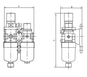 over dimensions Air Filter Regulator and Lubricator