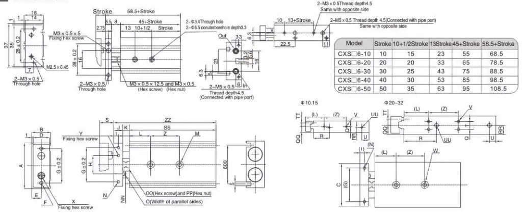 Over Dimensions of CXS Series Pneumatic Cylinder1