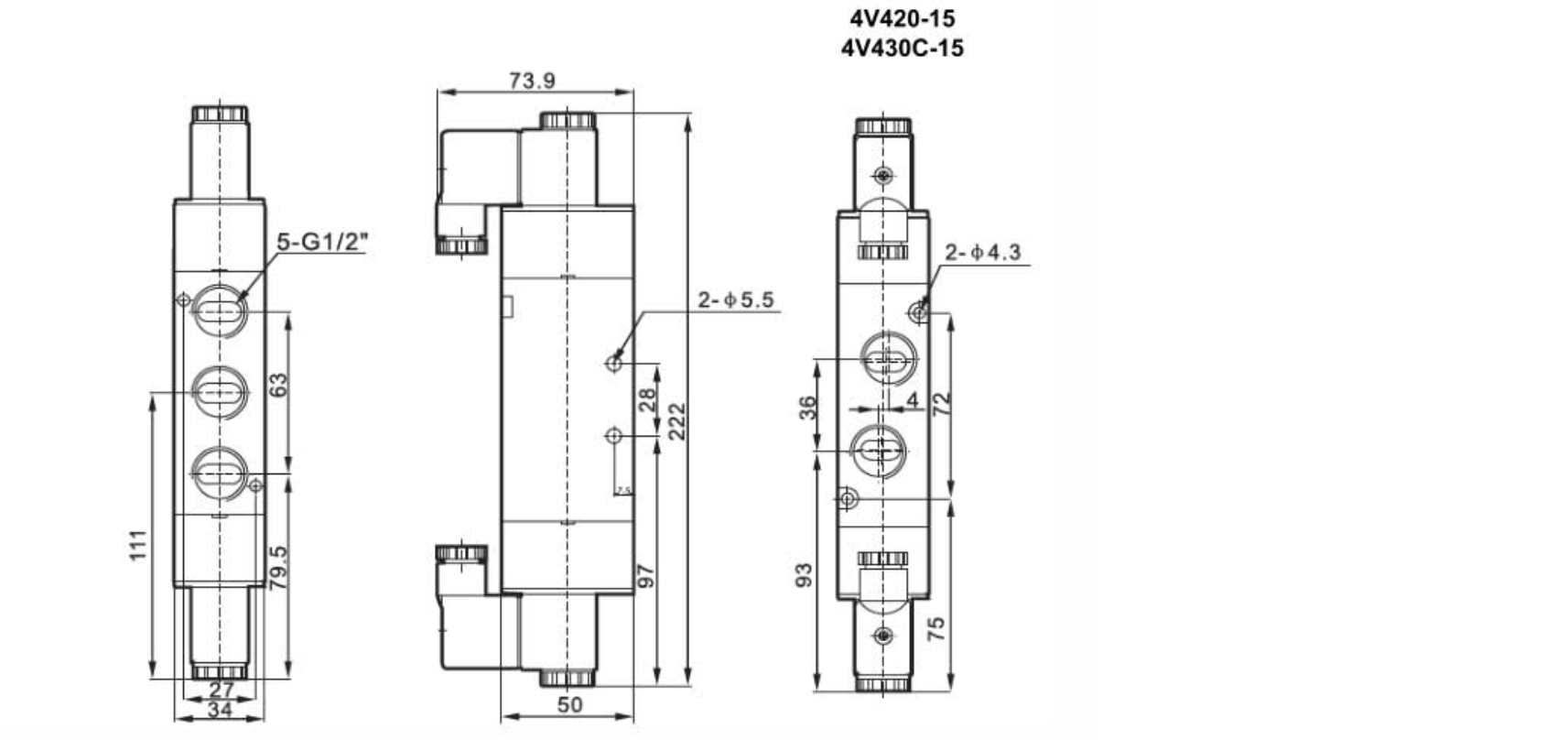 v series 4v420-15 4v430c-15 Solenoid Valve