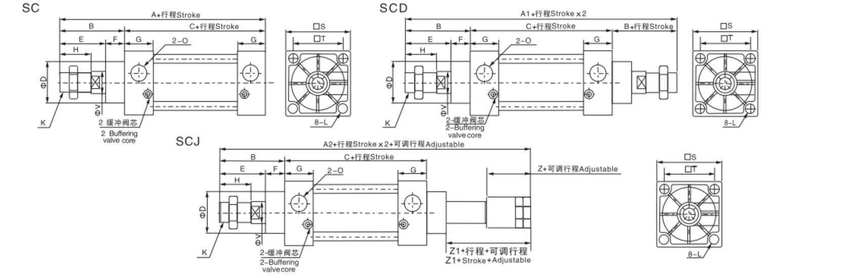 SC pneumatic cylinder Outlook&Dimension