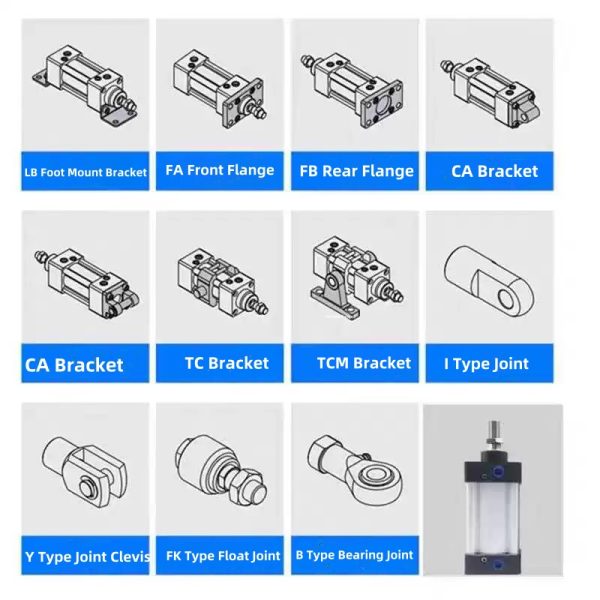 Single Rod Double Action Pneumatic Air Cylinder Pneumatic Standard Cylinder