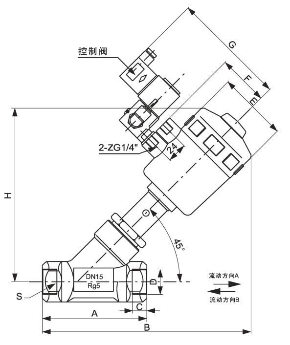 Overall Dimension of  Angle Seat Valve