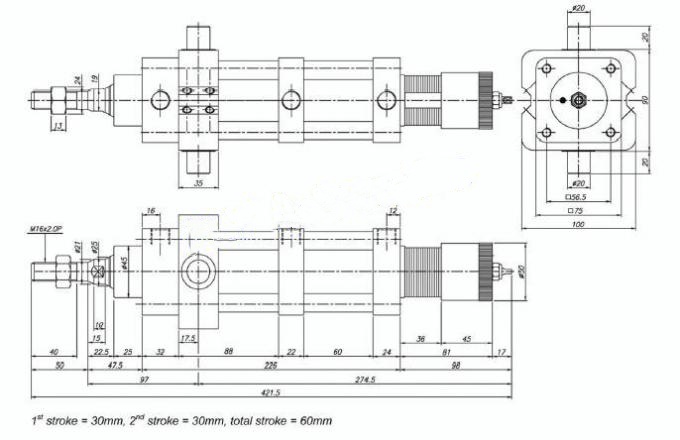 QGZ Series 3 Position Cylinder Three Positions Pneumatic Cylinder