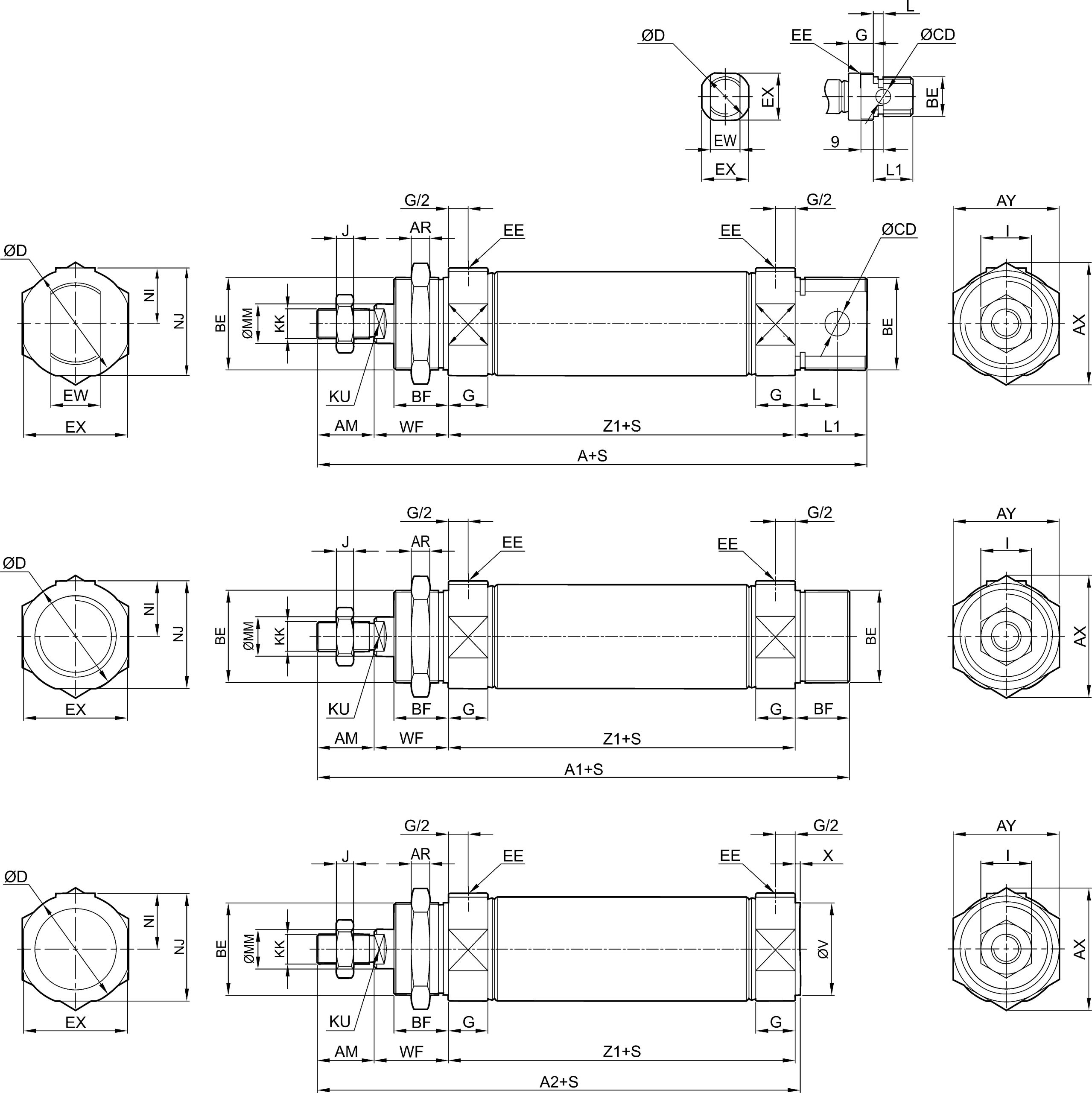 dsnu penumatic cylinder Dimension Sheet