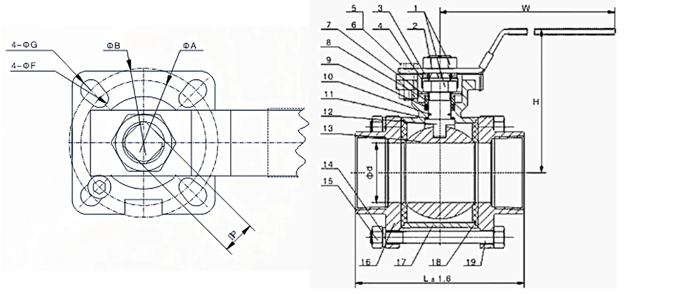 3 pc Body Ball Valve Mounting Pad – Diamond Type