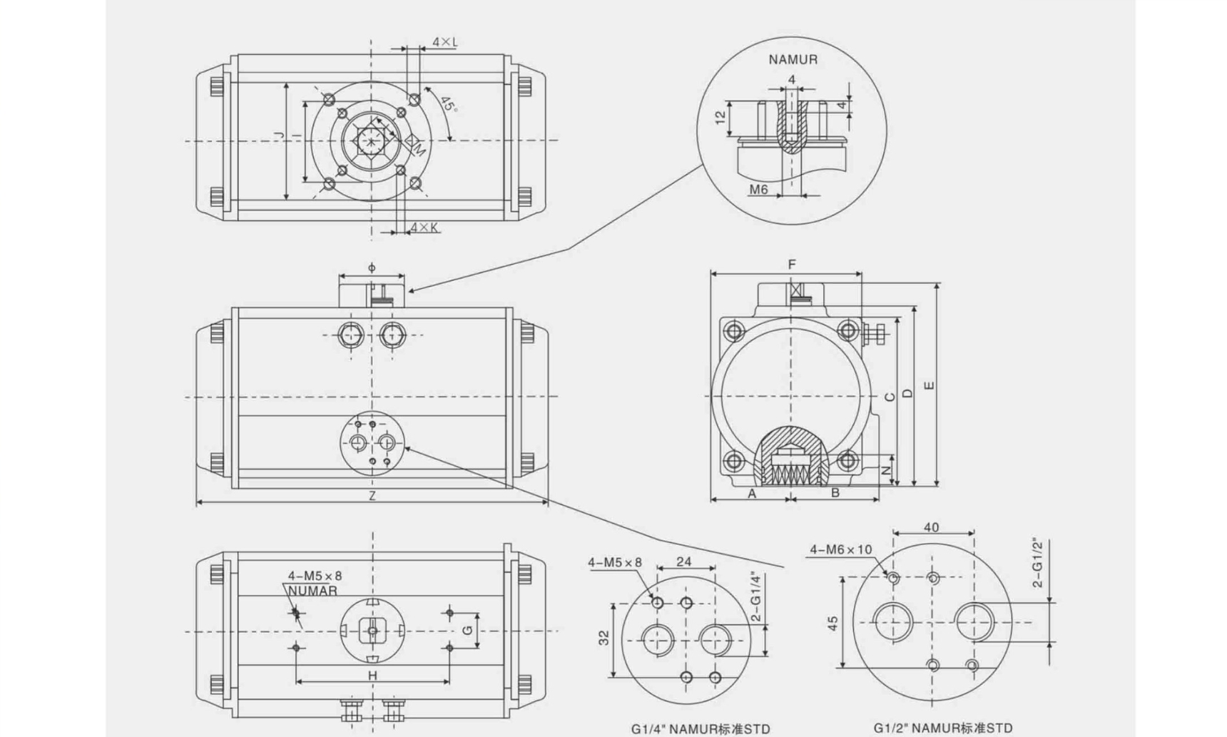 Dimension Of Spring-Return Pneumatic Actuator