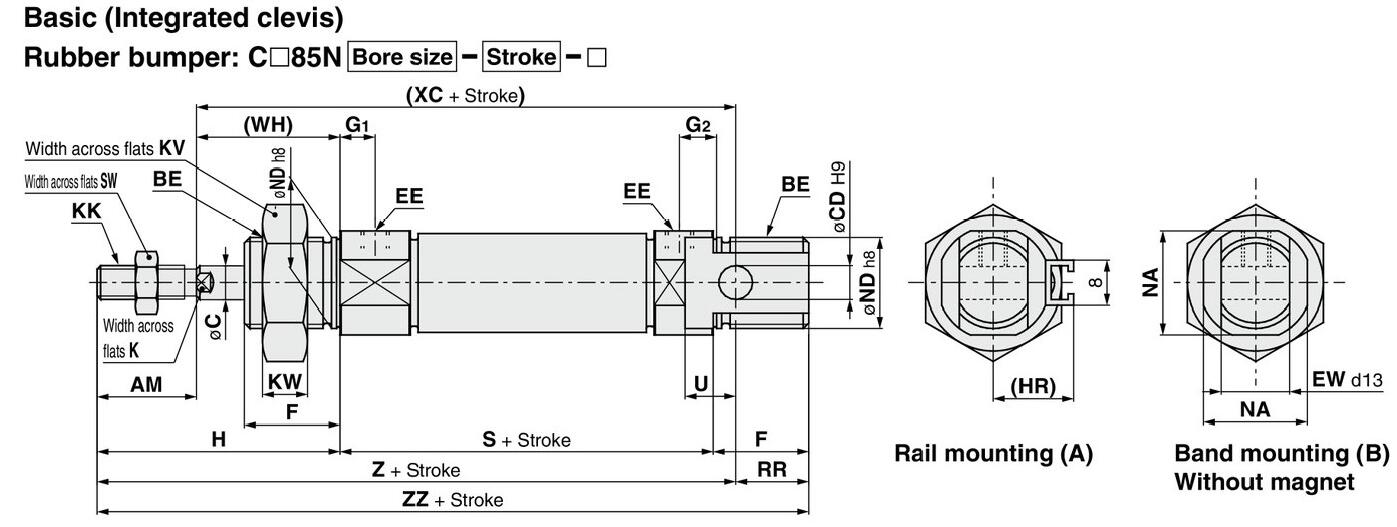 C85 SMC Type Standard Stainless Steel Pneumatic Mini Cylinder