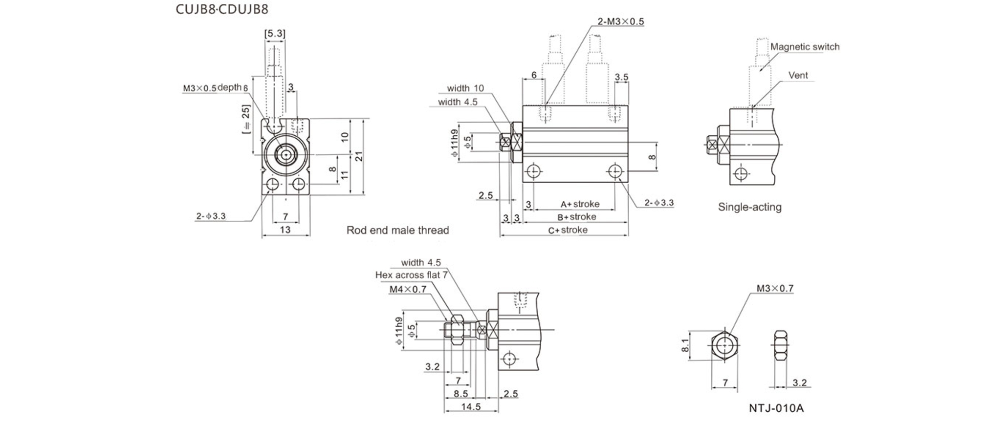 CUJB8 Mini Free Mount Cylinder