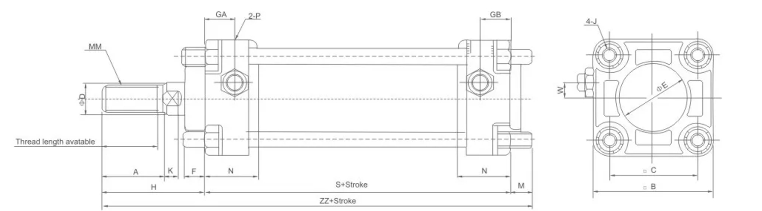 Ca2 Series Standard Single Acting Pneumatic Cylinder