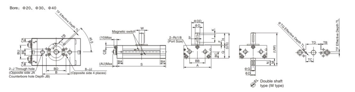 Crq2 Compact Rotary Actuator Rack & Pinion Style Pneumatic Cylinder