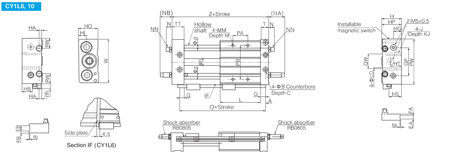 Dimension (mm) for Rodless Cylinder CY1L Series1