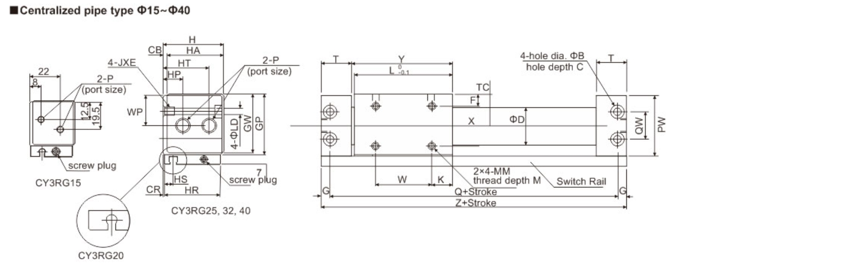 Dimension(mm) for CY3R Rodless Pneumatic Cylinder1