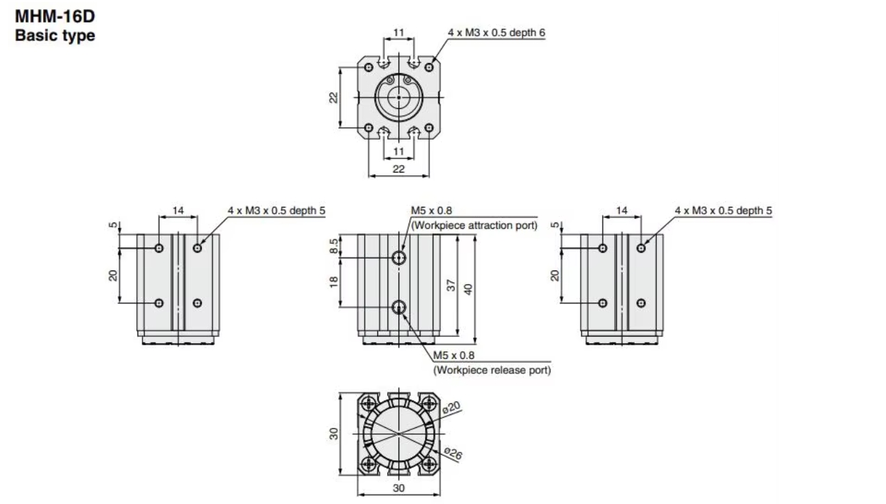 MHM-16D Basic type of SMC Type magnet gripper cylinders MHM series