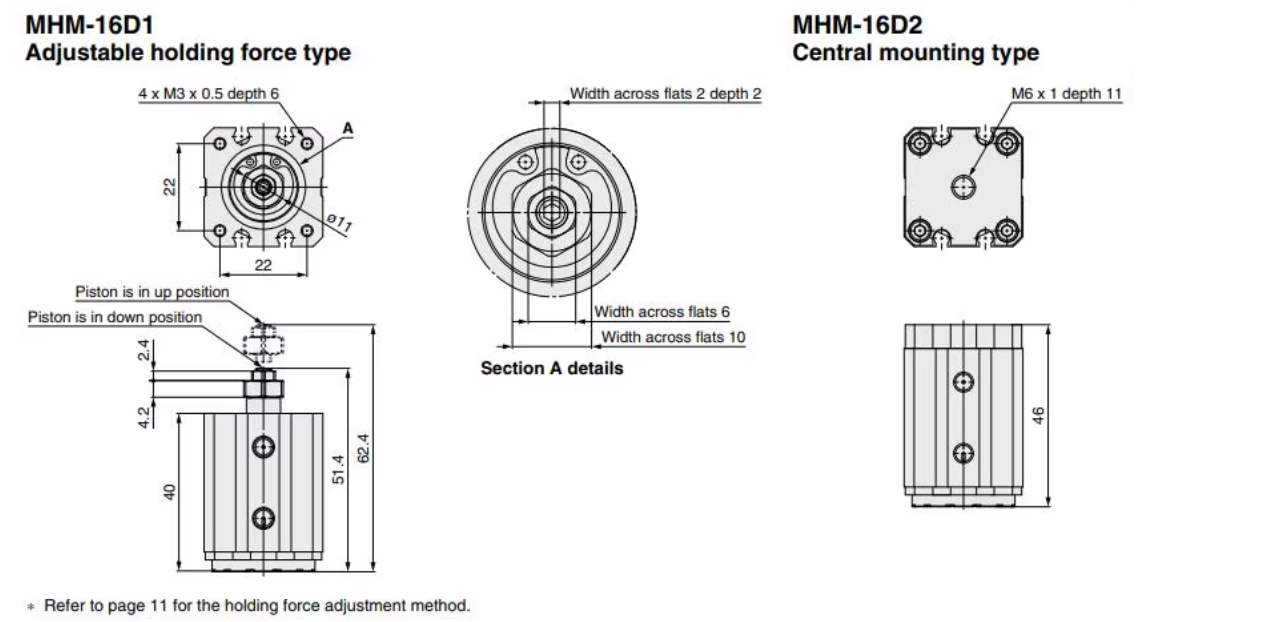 MHM-16D1Adjustable holding force type of SMC Type magnet gripper cylinders MHM series