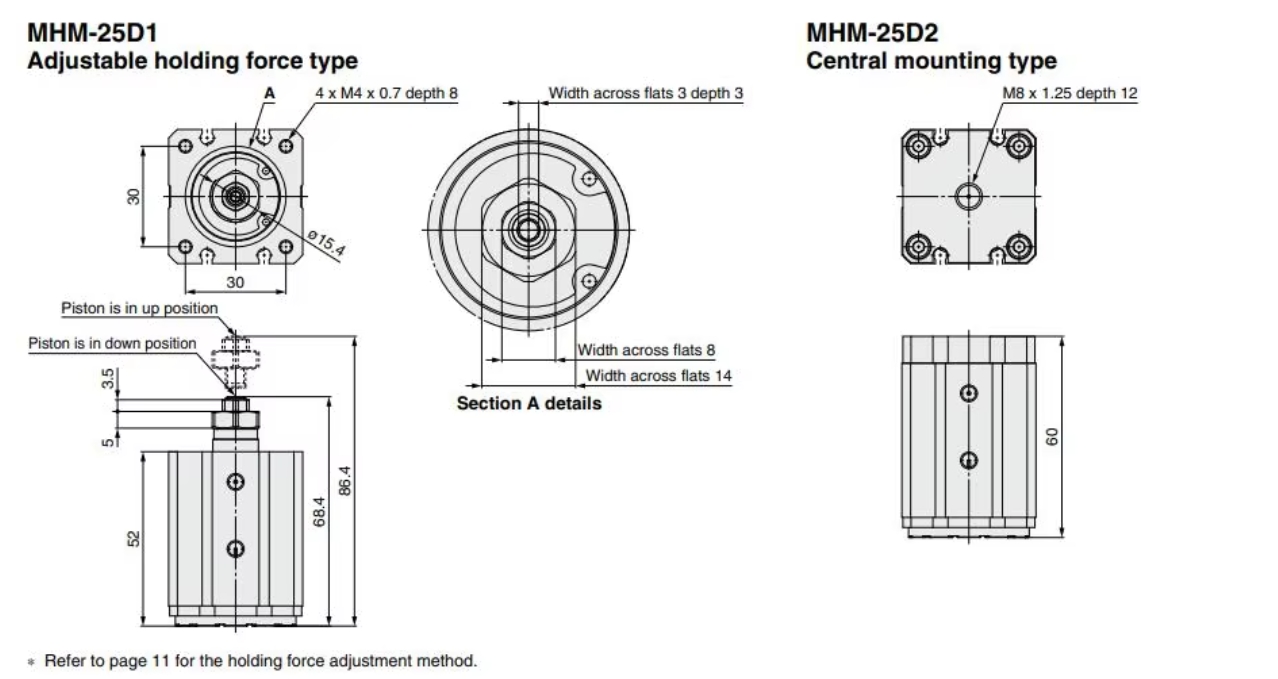 MHM-25D1Adjustable holding force type of SMC Type magnet gripper cylinders MHM series