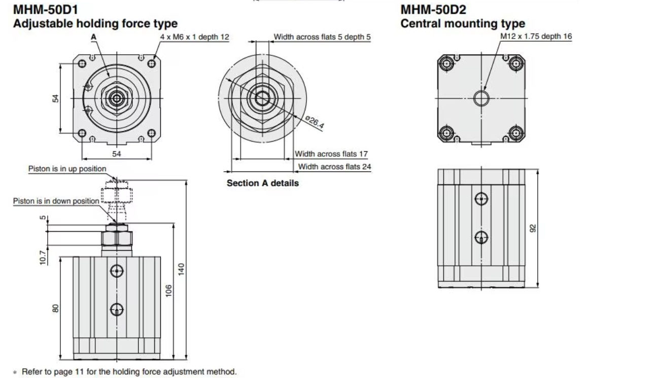 MHM-50D1 Adjustable holding force type of SMC Type magnet gripper cylinders MHM series